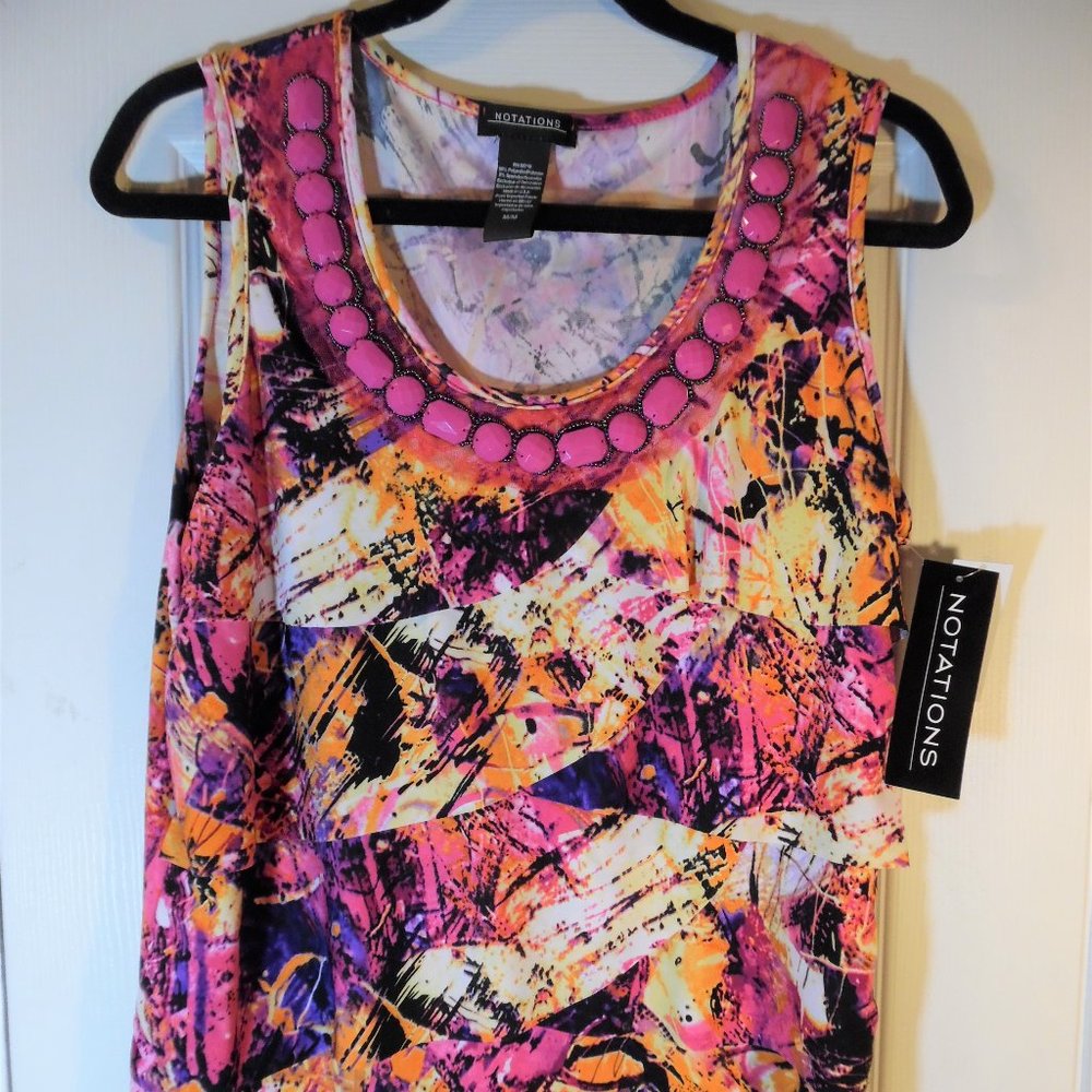 NOTATIONS Beaded Trim Tiered STRETCH Top